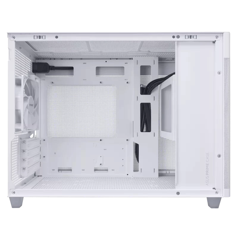 Obudowa PC ASUS AP201 PRIME CASE TG biały Mini Tower — micro ATX, szkło hartowane, 3× kieszenie 3,5 cala, 1× 2,5 cala, USB-A×2, USB-C×1