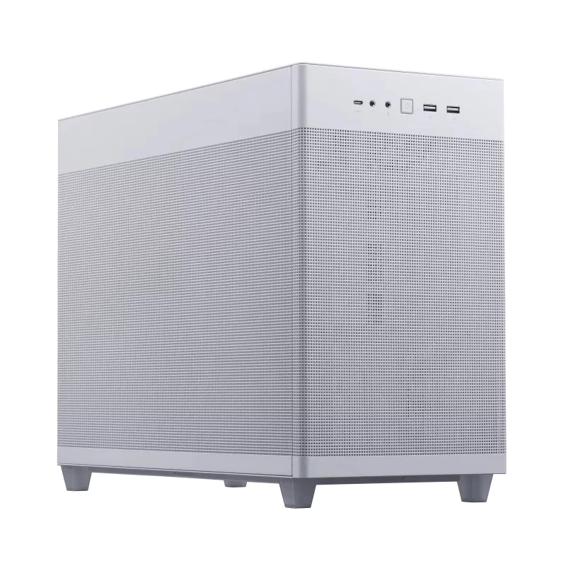 Obudowa PC ASUS AP201 PRIME CASE TG biały Mini Tower — micro ATX, szkło hartowane, 3× kieszenie 3,5 cala, 1× 2,5 cala, USB-A×2, USB-C×1
