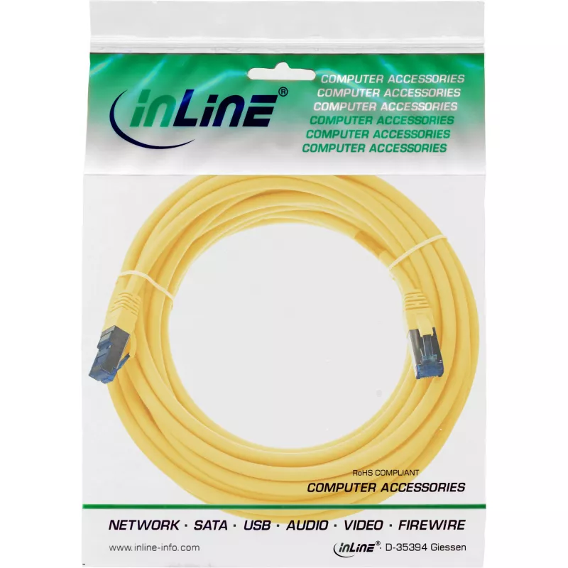 Kabel krosowy InLine S/FTP PiMF Cat.6A bezhalogenowy 500MHz żółty 5m