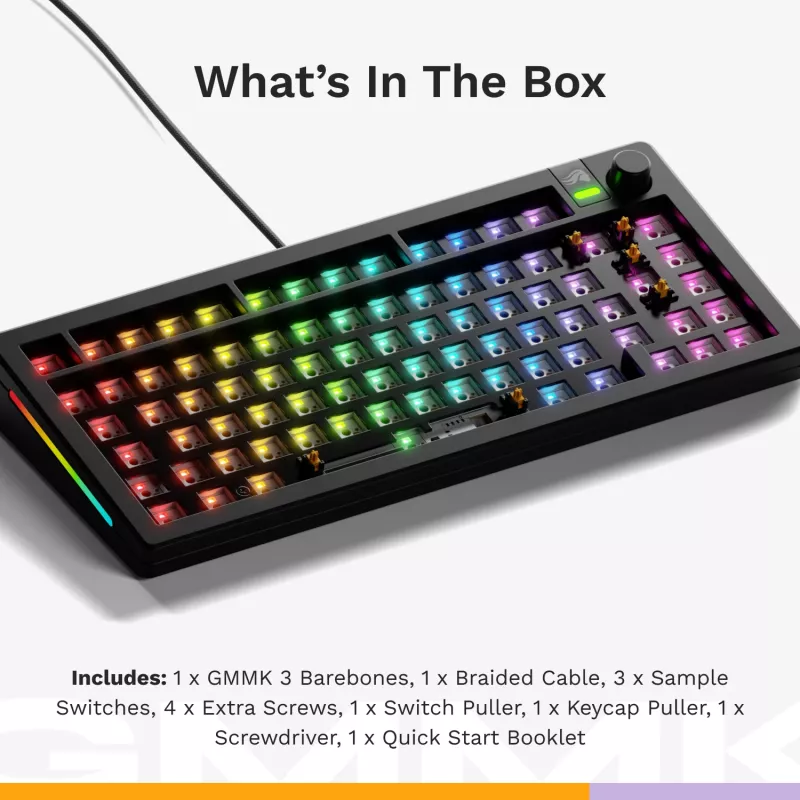 Glorious Gaming GMMK 3 75% Barebones Wired Czarny - ISO, 75%, Wired, USB, RGB LED, Czarny