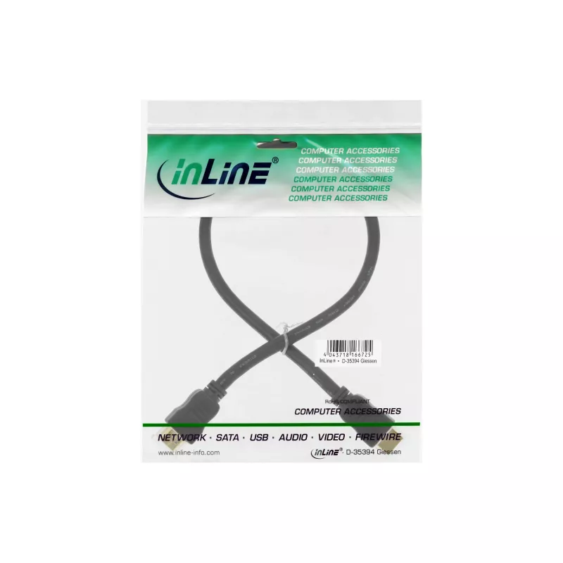 InLine High Speed HDMI kabel with Ethernet, M/M, czarny, pozłacane styki, 2 m