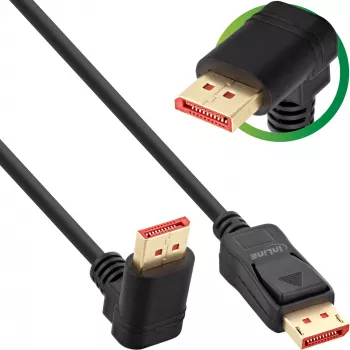 Kabel DisplayPort 1.4 InLine 17151O 8K4K pod kątem do góry czarny/złoty 1 m