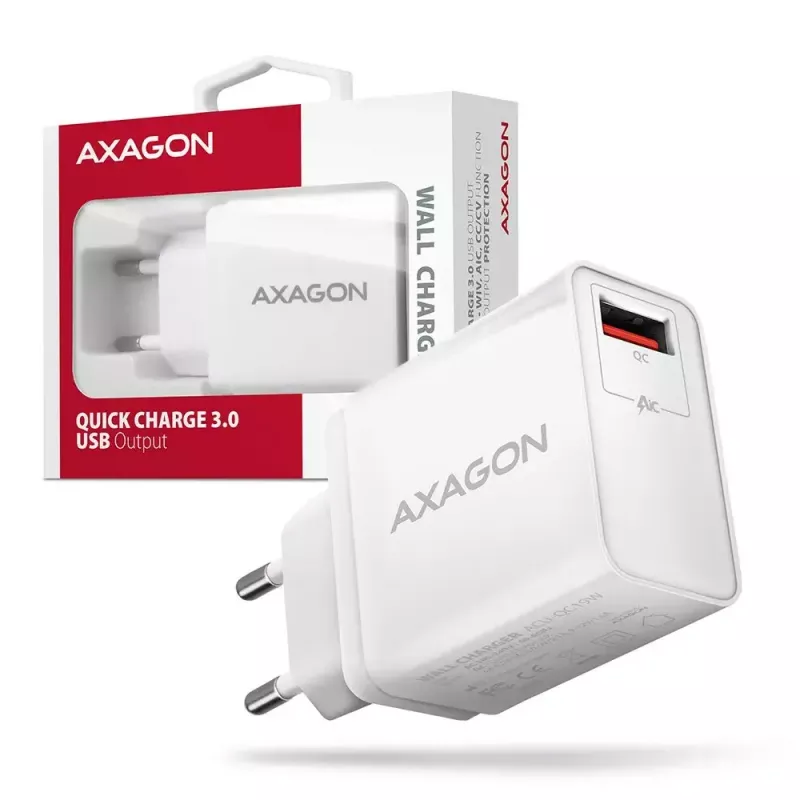 Axagon ACU-QC19W ładowarka sieciowa 1x QC3.0/AFC/FCP/SMART 19W biała
