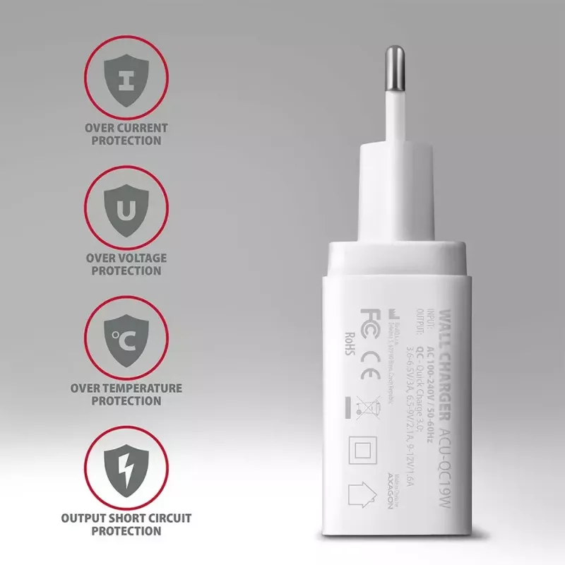 Axagon ACU-QC19W ładowarka sieciowa 1x QC3.0/AFC/FCP/SMART 19W biała