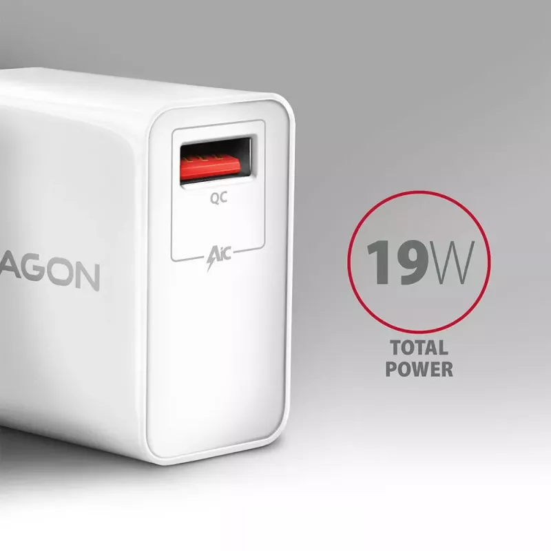 Axagon ACU-QC19W ładowarka sieciowa 1x QC3.0/AFC/FCP/SMART 19W biała