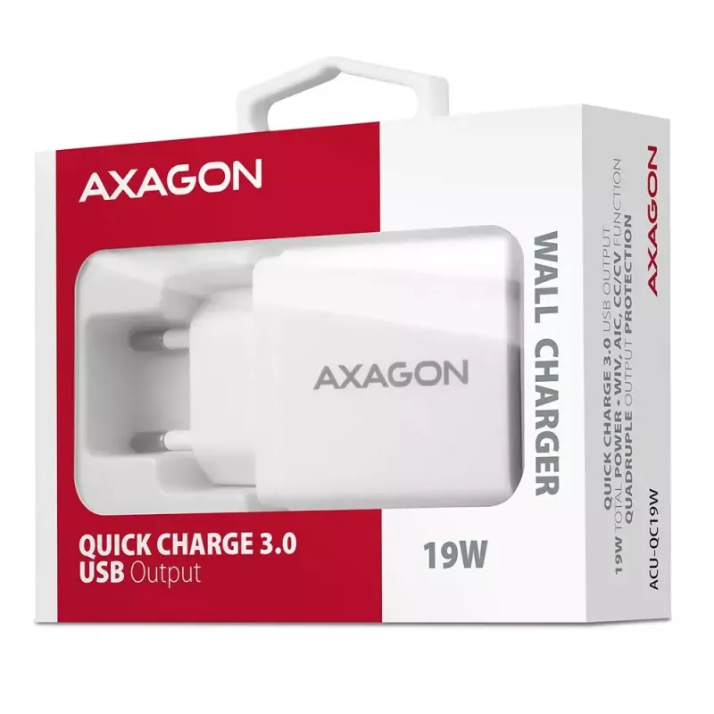 Axagon ACU-QC19W ładowarka sieciowa 1x QC3.0/AFC/FCP/SMART 19W biała