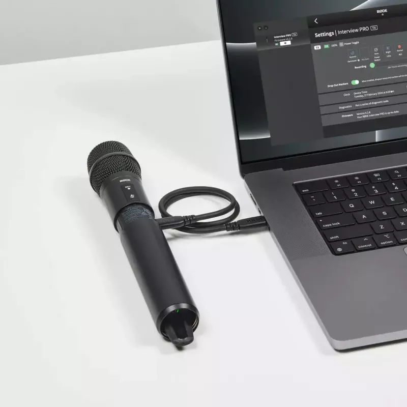 Ręczny mikrofon pojemnościowy RØDE Interview Pro — dookólny, 48 kHz/32-bit, 32 GB, bezprzewodowy, max 200 m, czarny