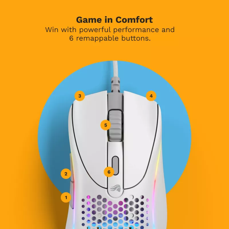 Glorious Gaming Glorious Model D 2 Wired - Matowy biały, Praworęczna, Optyczna, USB Type-A, 26000 DPI, Biały