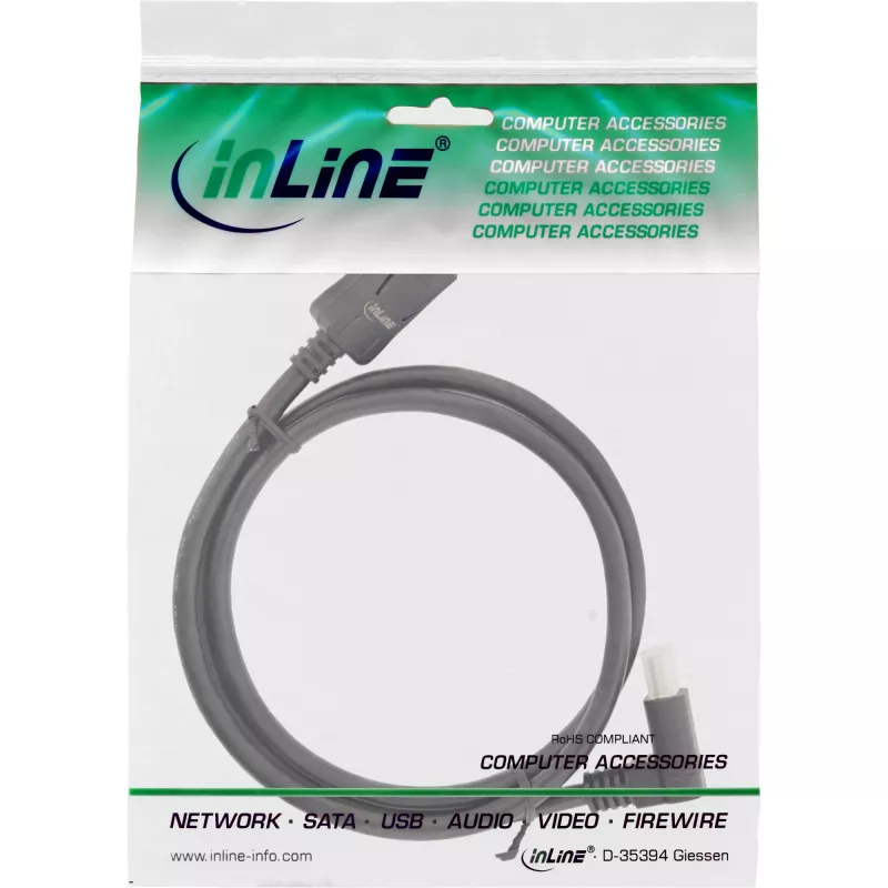 Kabel InLine DisplayPort 1.4, 8K4K, kątowy w dół, czarny/złoty, 3m