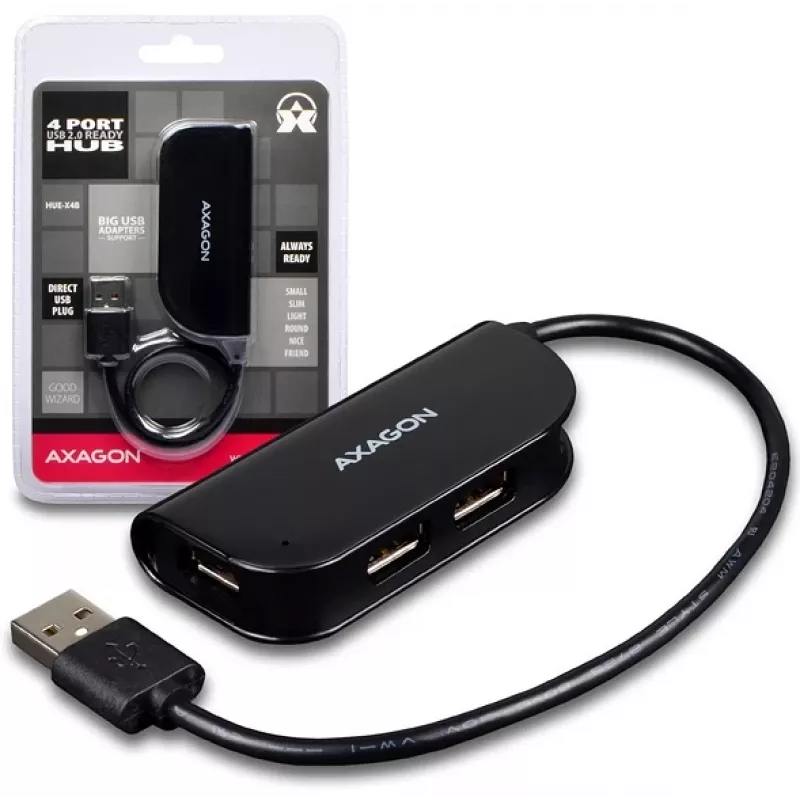 Axagon HUE-X4B koncentrator interfejsu USB 2.0 480 Mbit/s Czarny