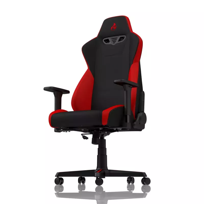 Fotel gamingowy Nitro Concepts S300 z obiciem materiałowym, regulowana wysokość 128–140 cm, szerokość oparcia 56 cm, siedzisko materiałowe (Czarny/Czerwony)
