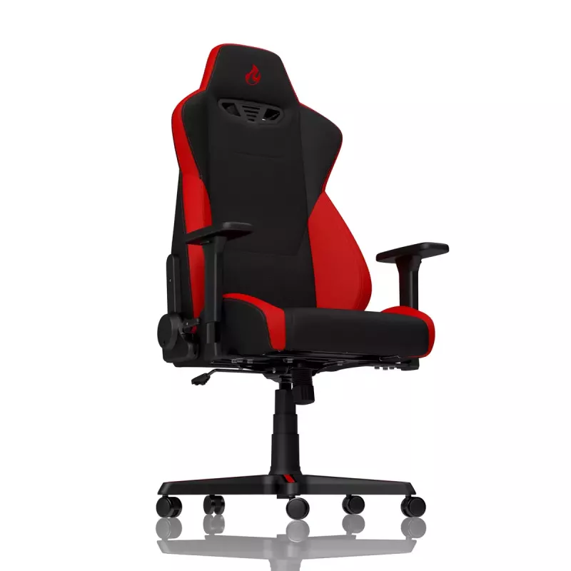 Fotel gamingowy Nitro Concepts S300 z obiciem materiałowym, regulowana wysokość 128–140 cm, szerokość oparcia 56 cm, siedzisko materiałowe (Czarny/Czerwony)
