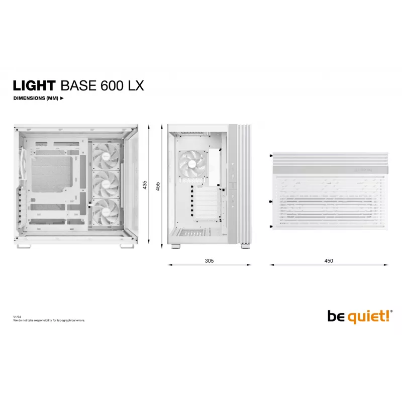 Obudowa PC be quiet! LIGHT BASE 600 LX biały Midi Tower — ATX, okno boczne, front ARGB, USB-C, obsługa chłodnicy 360 mm