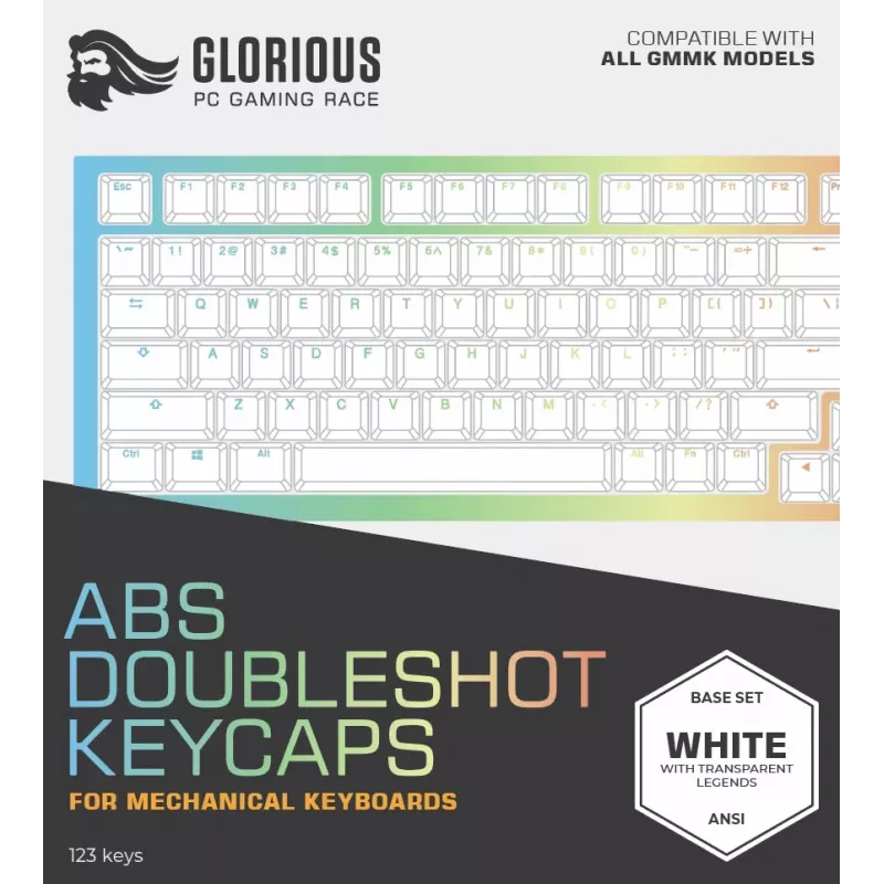 Glorious GMMK ABS Doubleshot V2 USA Base Kit nakładki na klawisze, białe