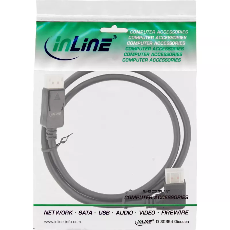 Kabel InLine DisplayPort 1.4, 8K4K, kątowy, czarno-złoty, 1 m