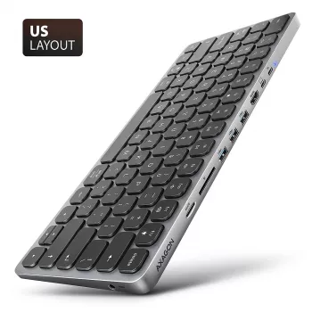 Axagon HMC-KB-US, Hub USB 5 Gb/s z klawiaturą, HDMI 4K/60Hz, 3x USB-A, SD/mSD, audio, PD 100, układ US