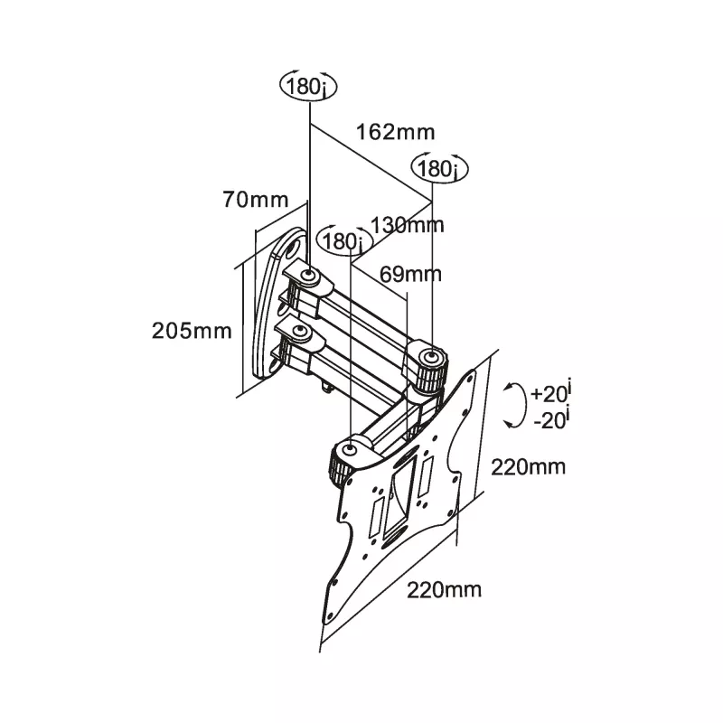 Uchwyt ścienny InLine do TFT/LED/Plazma 58–107 cm (23–42 cale) z regulacją kąta nachylenia/obrotu, VESA 100x100–200x200, maks. 30 kg, czarny