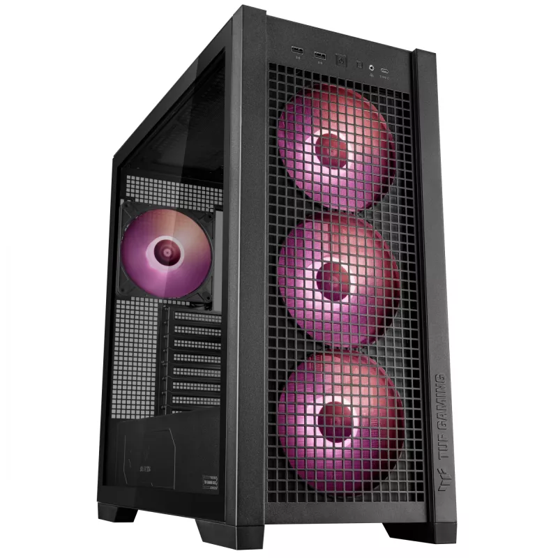 Obudowa PC ASUS TUF Gaming GT302 ARGB Midi Tower Czarna — Szkło hartowane, 3x140mm Przód + 1x140mm Tył, USB-C