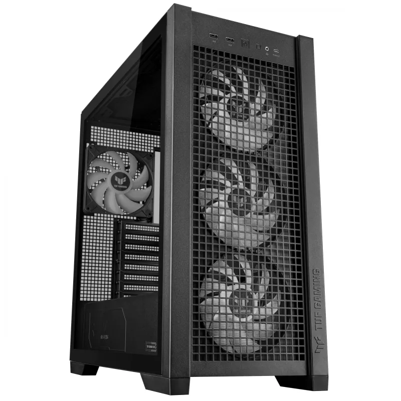 Obudowa PC ASUS TUF Gaming GT302 ARGB Midi Tower Czarna — Szkło hartowane, 3x140mm Przód + 1x140mm Tył, USB-C
