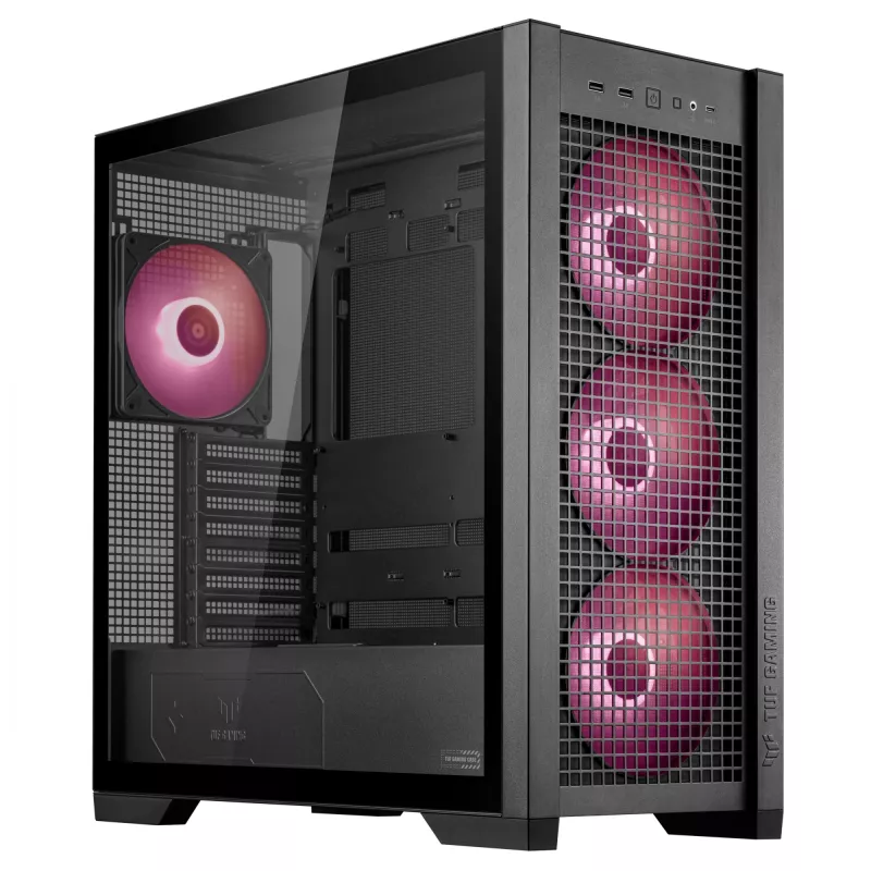 Obudowa PC ASUS TUF Gaming GT302 ARGB Midi Tower Czarna — Szkło hartowane, 3x140mm Przód + 1x140mm Tył, USB-C
