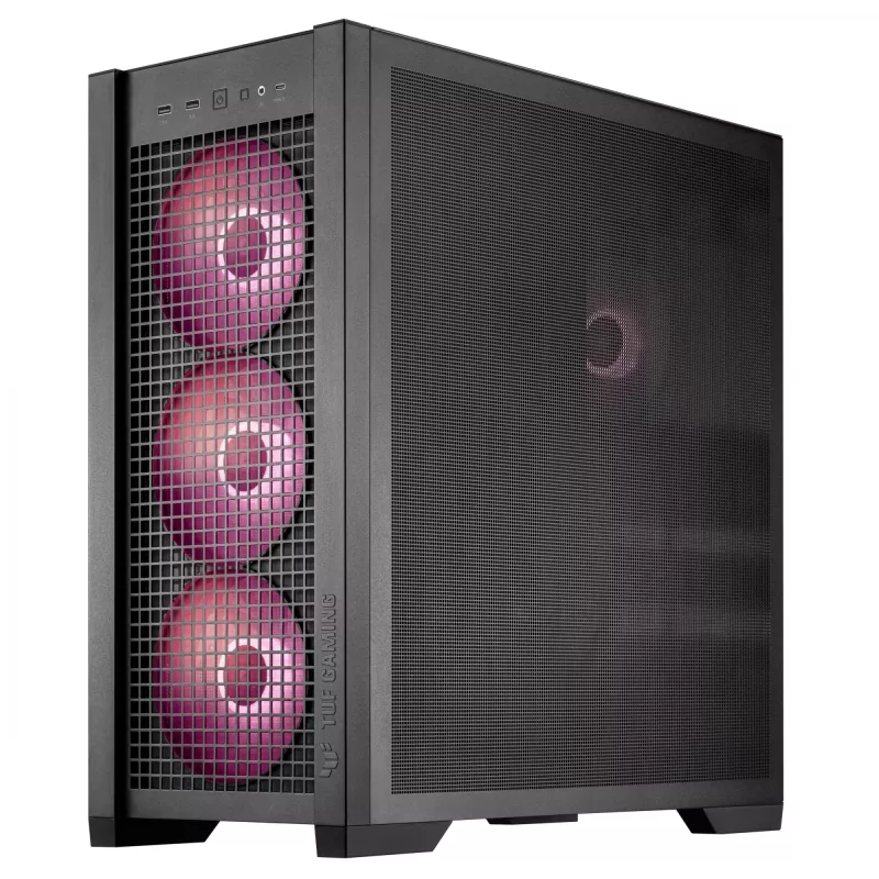 Obudowa PC ASUS TUF Gaming GT302 ARGB Midi Tower Czarna — Szkło hartowane, 3x140mm Przód + 1x140mm Tył, USB-C