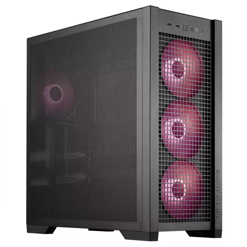 Obudowa PC ASUS TUF Gaming GT302 ARGB Midi Tower Czarna — Szkło hartowane, 3x140mm Przód + 1x140mm Tył, USB-C