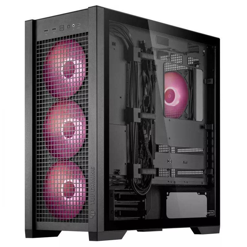 Obudowa PC ASUS TUF Gaming GT302 ARGB Midi Tower Czarna — Szkło hartowane, 3x140mm Przód + 1x140mm Tył, USB-C