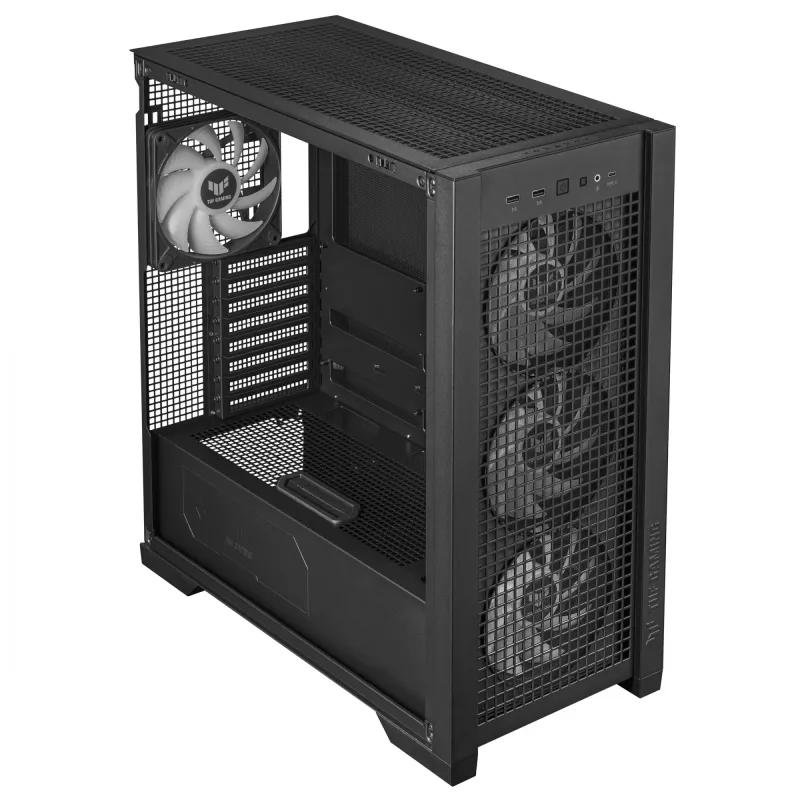 Obudowa PC ASUS TUF Gaming GT302 ARGB Midi Tower Czarna — Szkło hartowane, 3x140mm Przód + 1x140mm Tył, USB-C
