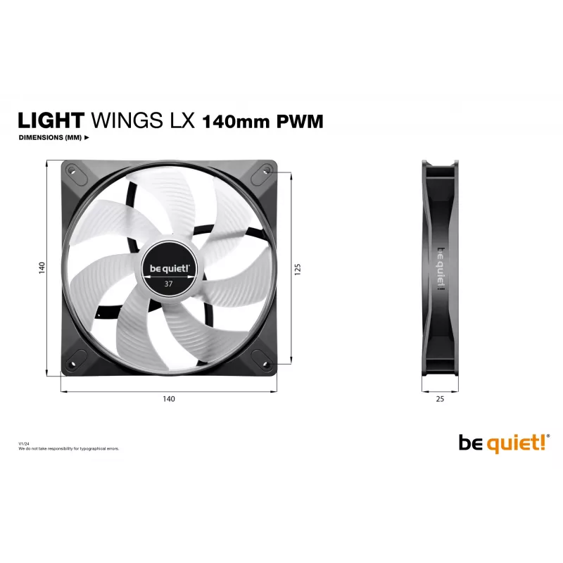 be quiet! LIGHT WINGS LX 140mm PWM Wentylator obudowy komputera 14 cm Czarny 1 szt.
