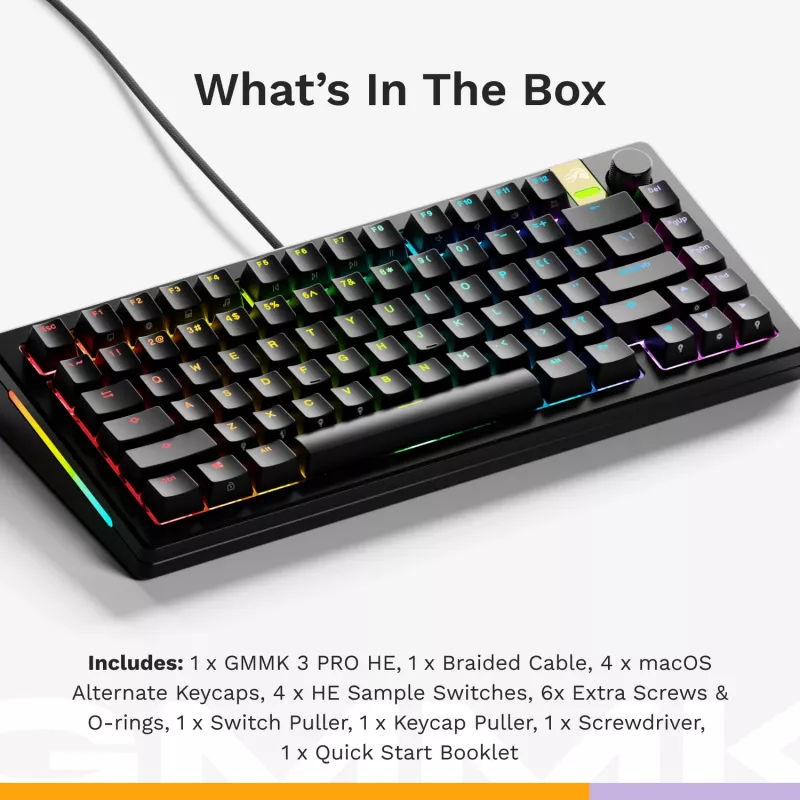 Klawiatura mechaniczna do gier GLORIOUS GMMK 3 PRO HE 75% przewodowa USB, QWERTY, RGB, czarna