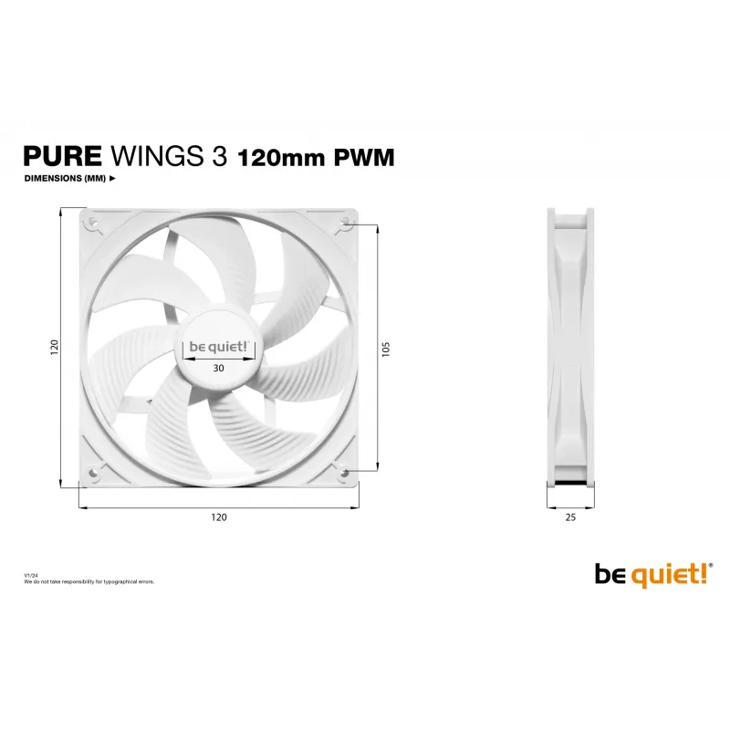 be quiet! Pure Wings 3 120mm PWM Biały Wentylator do obudowy komputera 12 cm 1 szt.