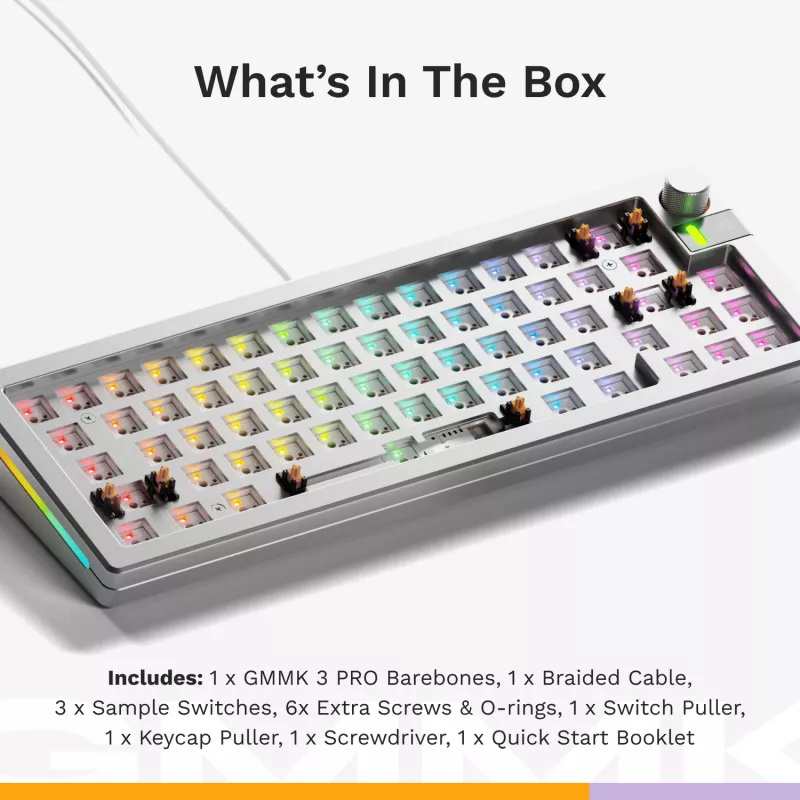 Klawiatura mechaniczna GLORIOUS GMMK 3 PRO 65% Barebones Wired srebrny — 65% USB RGB, kabel 2 m