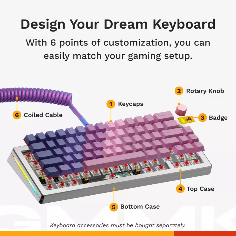 Klawiatura mechaniczna GLORIOUS GMMK 3 PRO 65% Barebones Wired srebrny — 65% USB RGB, kabel 2 m