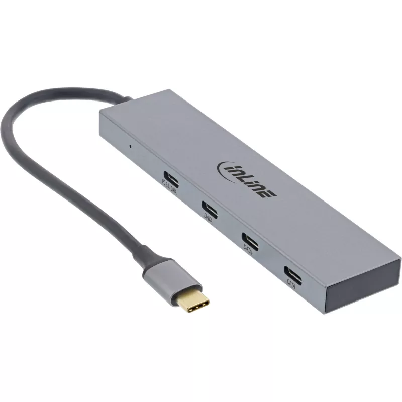 InLine USB 3.2 Gen.2 Hub (10 Gb/s), 4 porty USB-C, OTG, aluminiowa obudowa