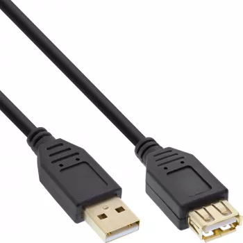 Przedłużający kabel USB 2.0 InLine Type A męski/żeński, pozłacany, czarny, 2 m