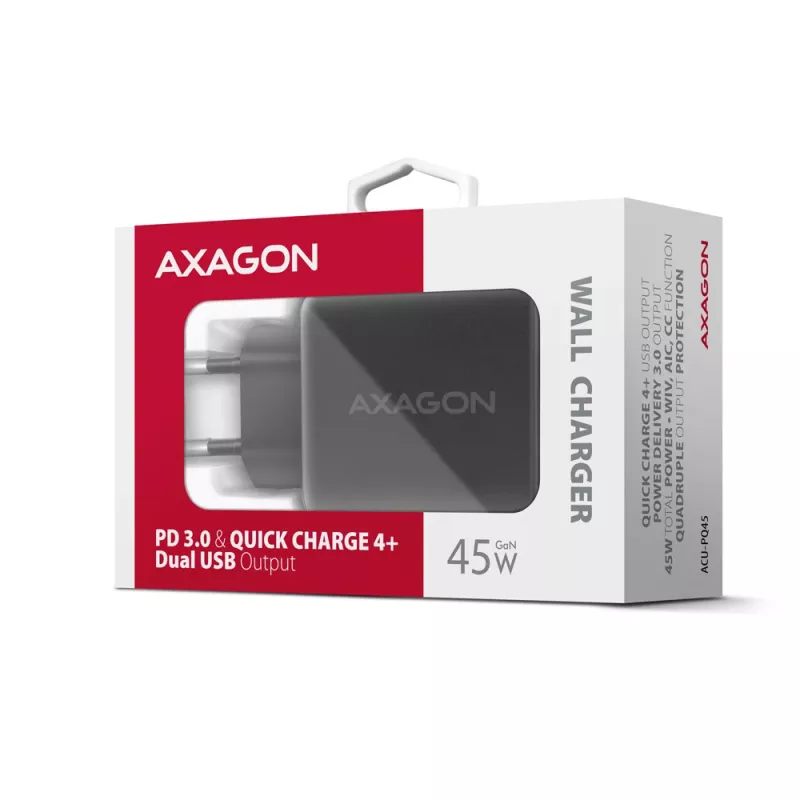 Ładowarka Axagon ACU-PQ45 QC 3.0 4.0 AFC FCP PPS PD 45W Czarna