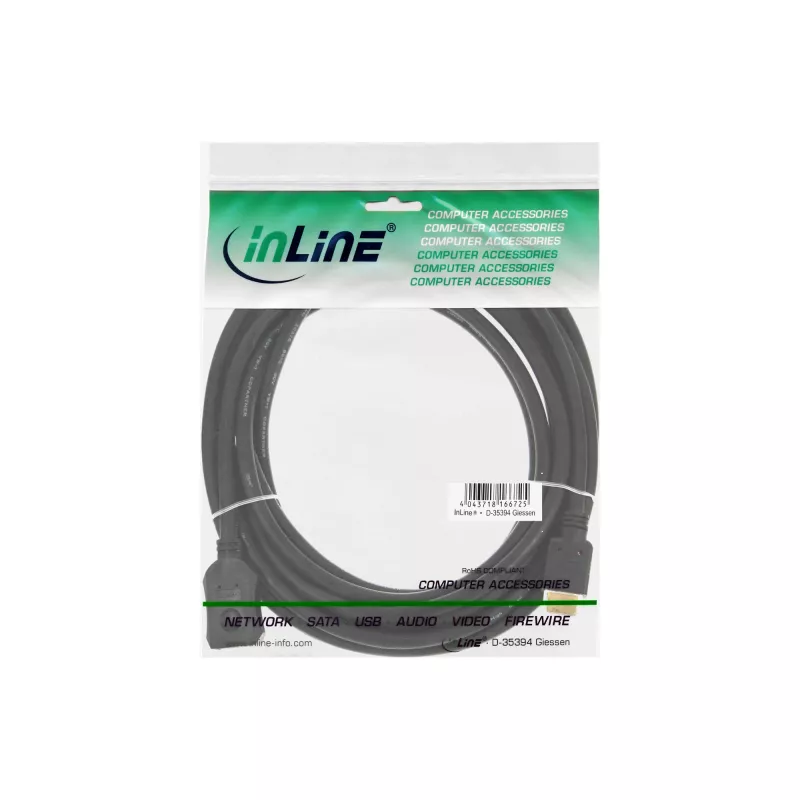 Kabel HDMI InLine, kabel HDMI High Speed, M/Ż, czarny, złote styki, 1 m