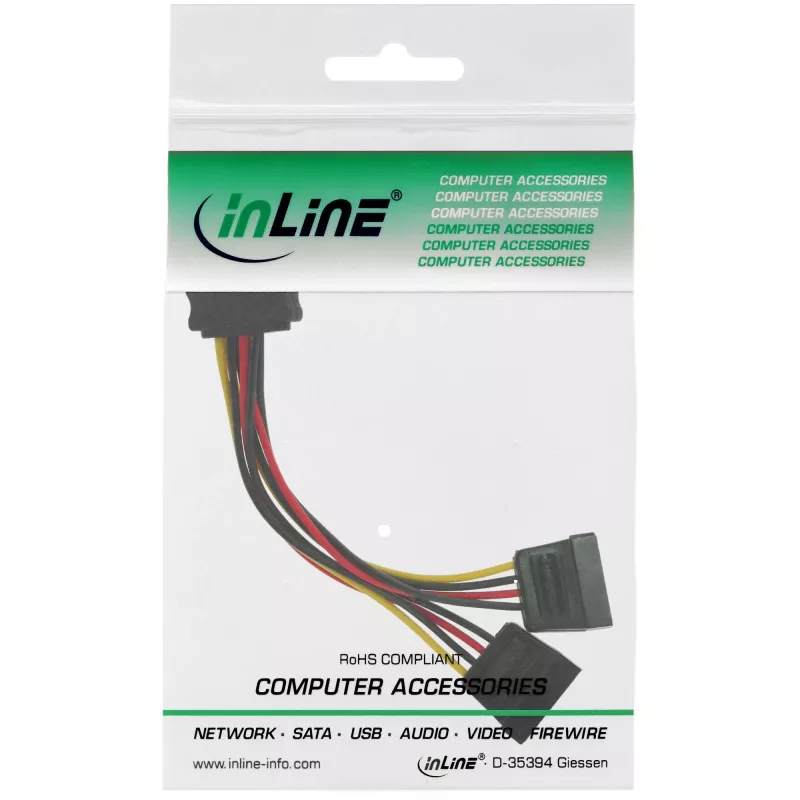 Kabel zasilający Y SATA InLine, gniazdo SATA / 2x wtyk SATA, 0,15 m