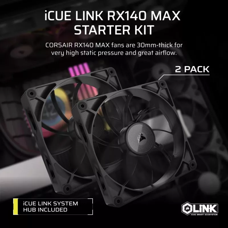 Wentylator Corsair iCUE LINK RX140 MAX 14 cm Czarny 300-1600 RPM