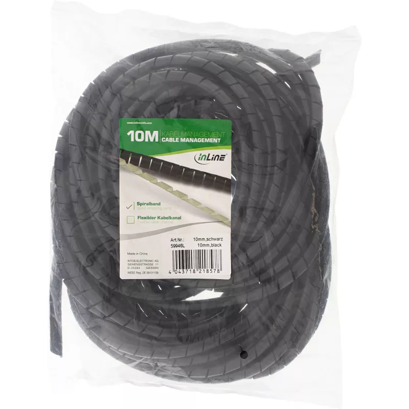 InLine Spiralna taśma do wiązania 10 m, czarna, 10 mm, Czarny, 1 cm, 169 g, 200 mm, 210 mm, 50 mm