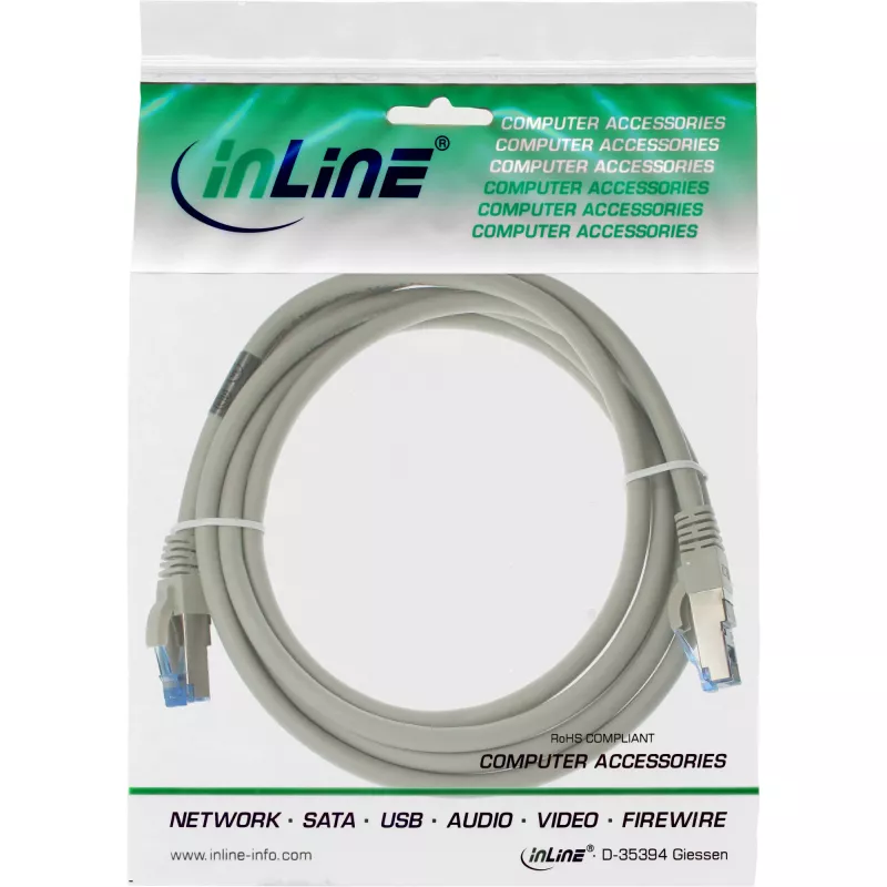 Kabel krosowy InLine S/FTP PiMF Cat.6A bezhalogenowy 500MHz szary 3m
