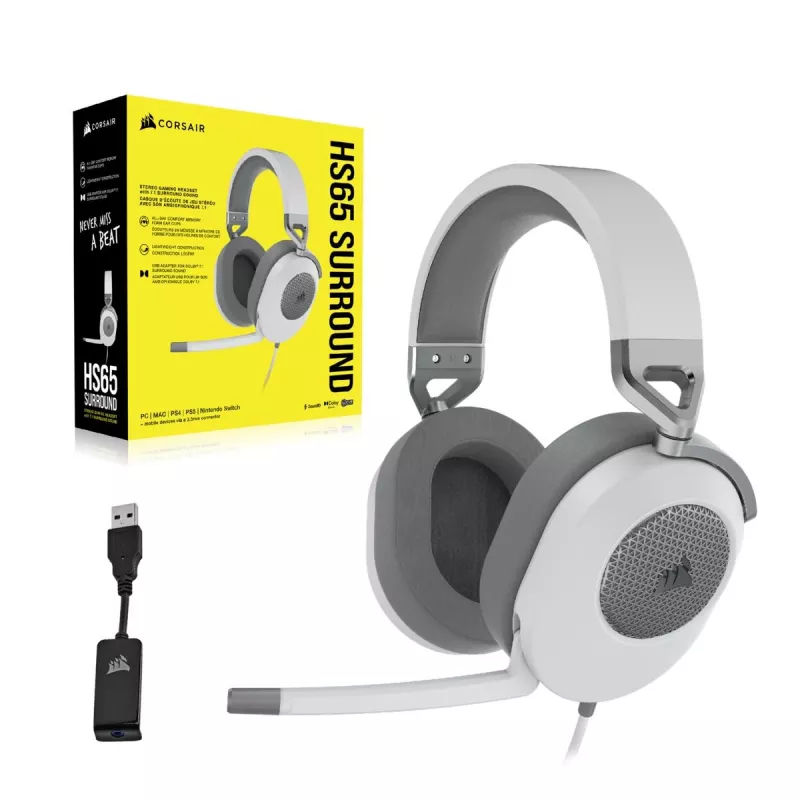 CORSAIR Gaming Headset Hs65 - 3.5mm - Surround - biały