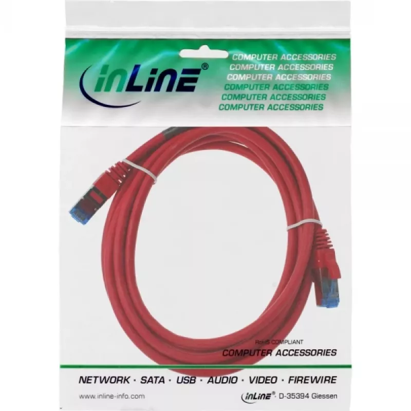 InLine Patch kabel S/FTP PiMF Cat.6A halogen free 500MHz czerwony 2m