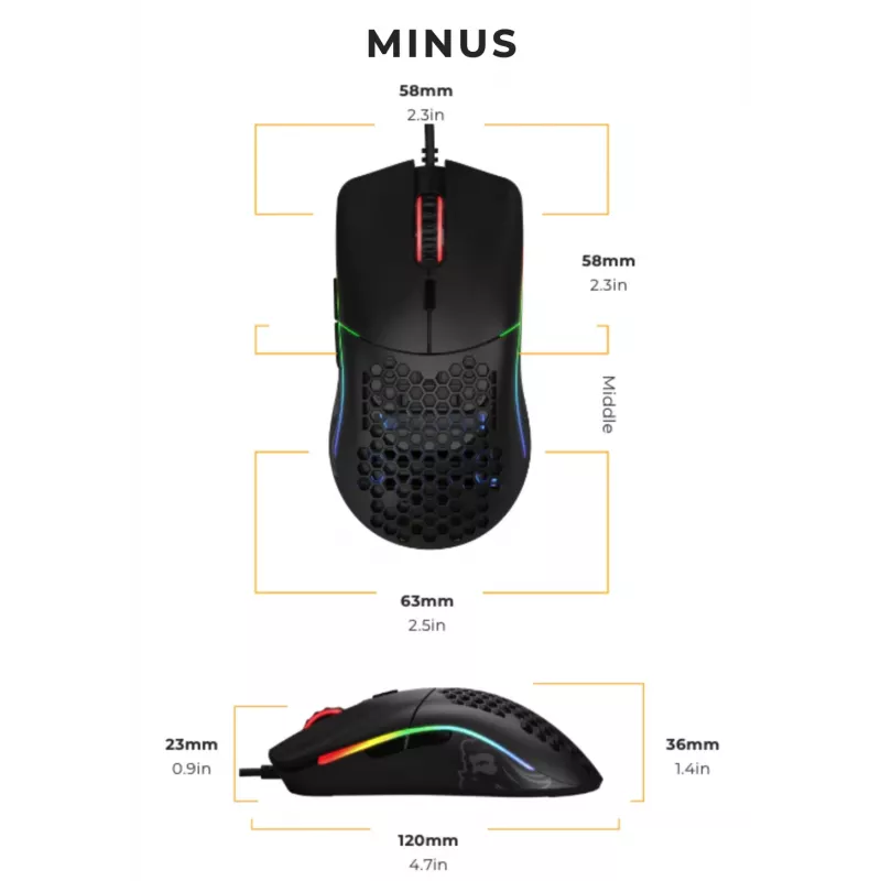 Glorious Gaming Glorious Model O- Mysz Regularna (Czarna), Praworęczna, Optyczna, USB Type-A, 3200 DPI, Czarny