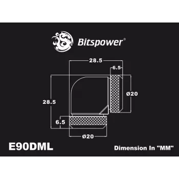 Kolanko kompresyjne BitsPower Carbon Czarny BP-CBE90DML — złączka mosiężna 90°, wykończenie czarne węglowe, 1 szt.