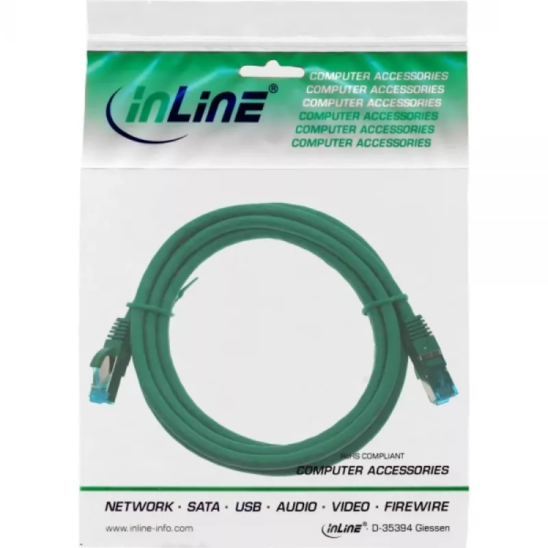 Kabel krosowy InLine S/FTP PiMF kat.6A bezhalogenowy 500MHz zielony 0,5m