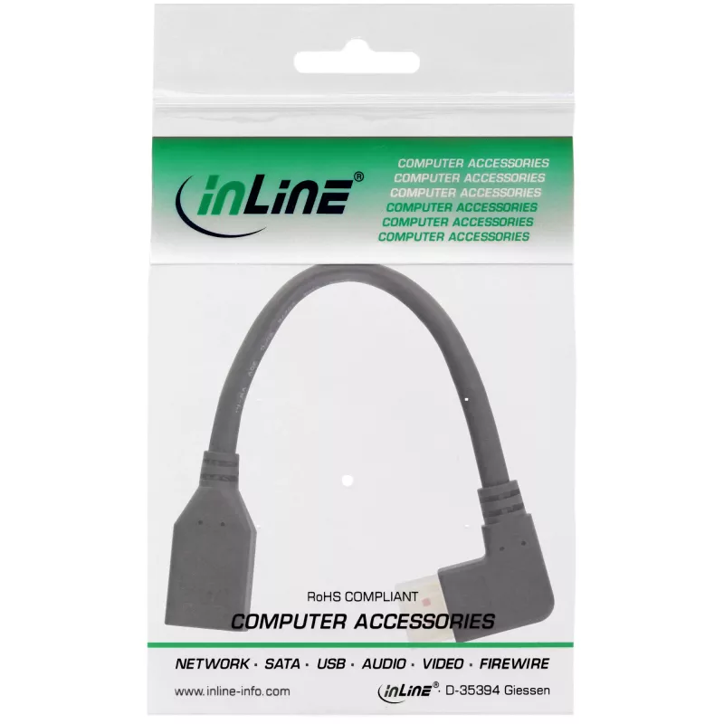 InLine DisplayPort 1.4 adapter kablowya M/F, 8K4K, kątowy right, Czarny/gold