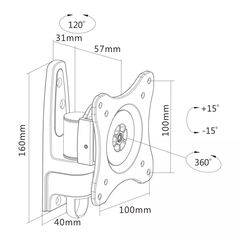 Uchwyt ścienny InLine, do monitorów do 69 cm (27 cali), maks. 15 kg