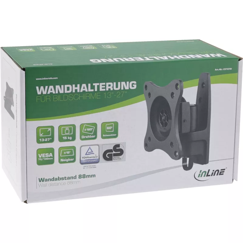 Uchwyt ścienny InLine, do monitorów do 69 cm (27 cali), maks. 15 kg
