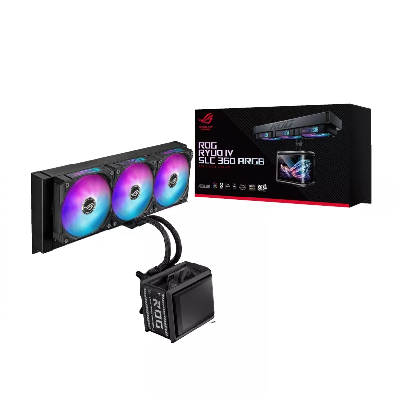 Chłodzenie cieczą All-in-one ASUS ROG Ryuo IV SLC 360 ARGB — wentylatory 120 mm, chłodnica 360 mm, czarny